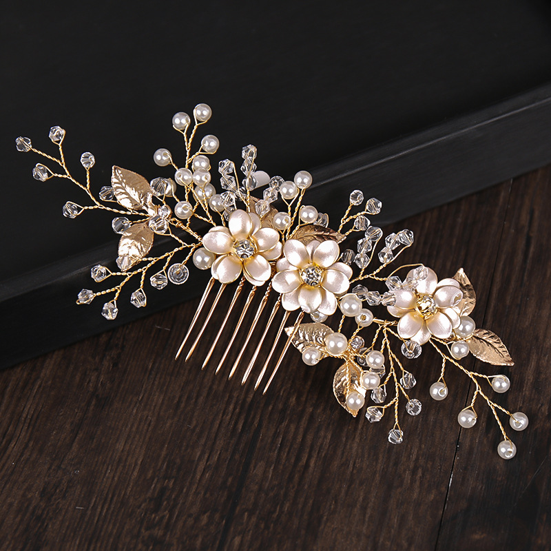 GAIA Flower Silver Pearl Wedding Hair Comb Rhinestone Bridal Hair