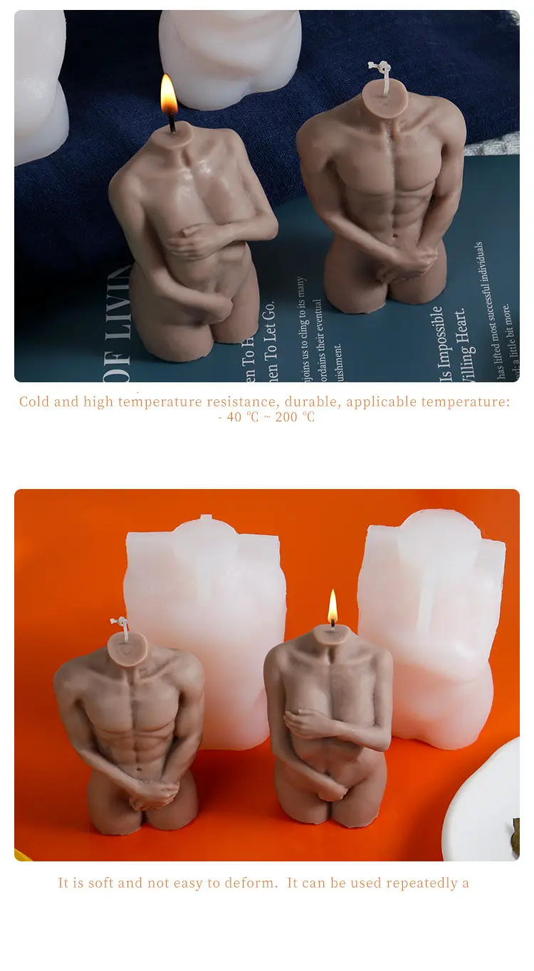 JTWEEN Human Body Silicone Mold 3D Nude Clay Molds Reusable Candle