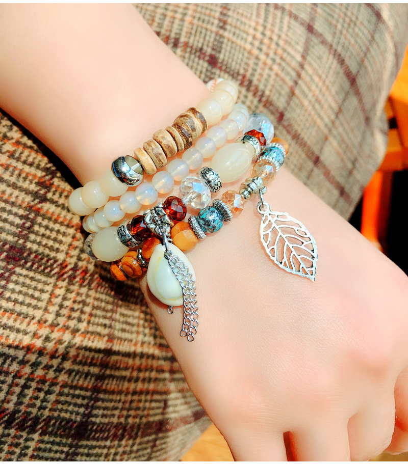 bracelet set leaf shell pendant stackable - Temu United Kingdom