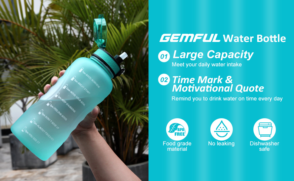 Gemful 64oz Water Bottle With Time Markings Leakproof Bpa - Temu