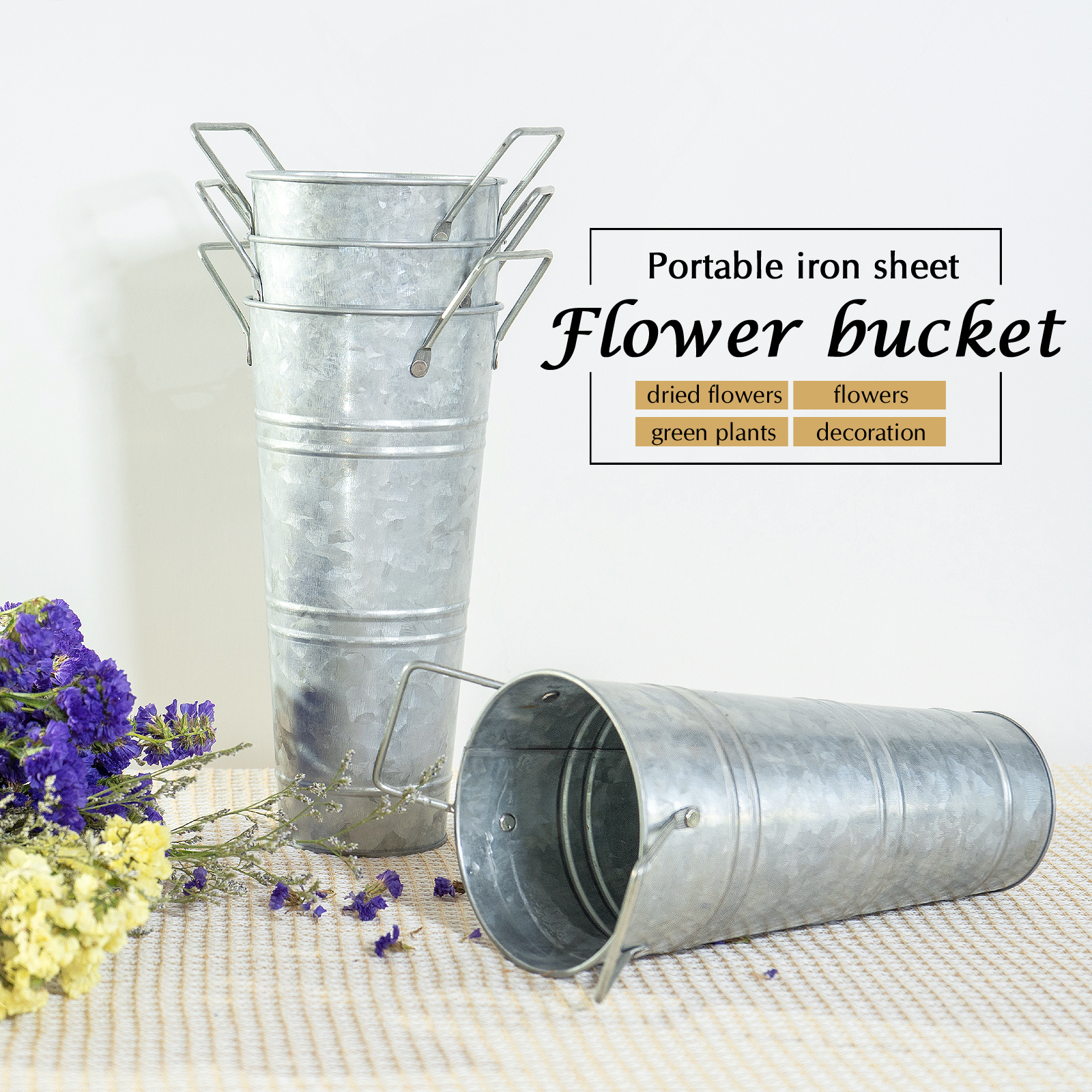 Unbranded, Accents, Galvanized Metal Bucket Vase Dried Flower Arrangement  Holder Storage Farmhouse