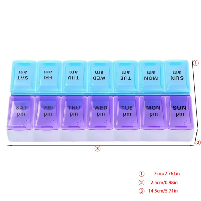 1pc pill box medicine storage box open lid to separate pill box pill container 14 compartments a weeks dose in the morning and afternoon travel pill case details 5