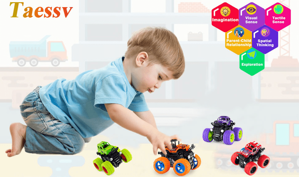 taessv Monster Truck Toys - Friction Powered Toy Cars Push and Go Vehicles  for Kids Best Christmas Birthday Party Gift for Boys Girls Aged 3 and Above