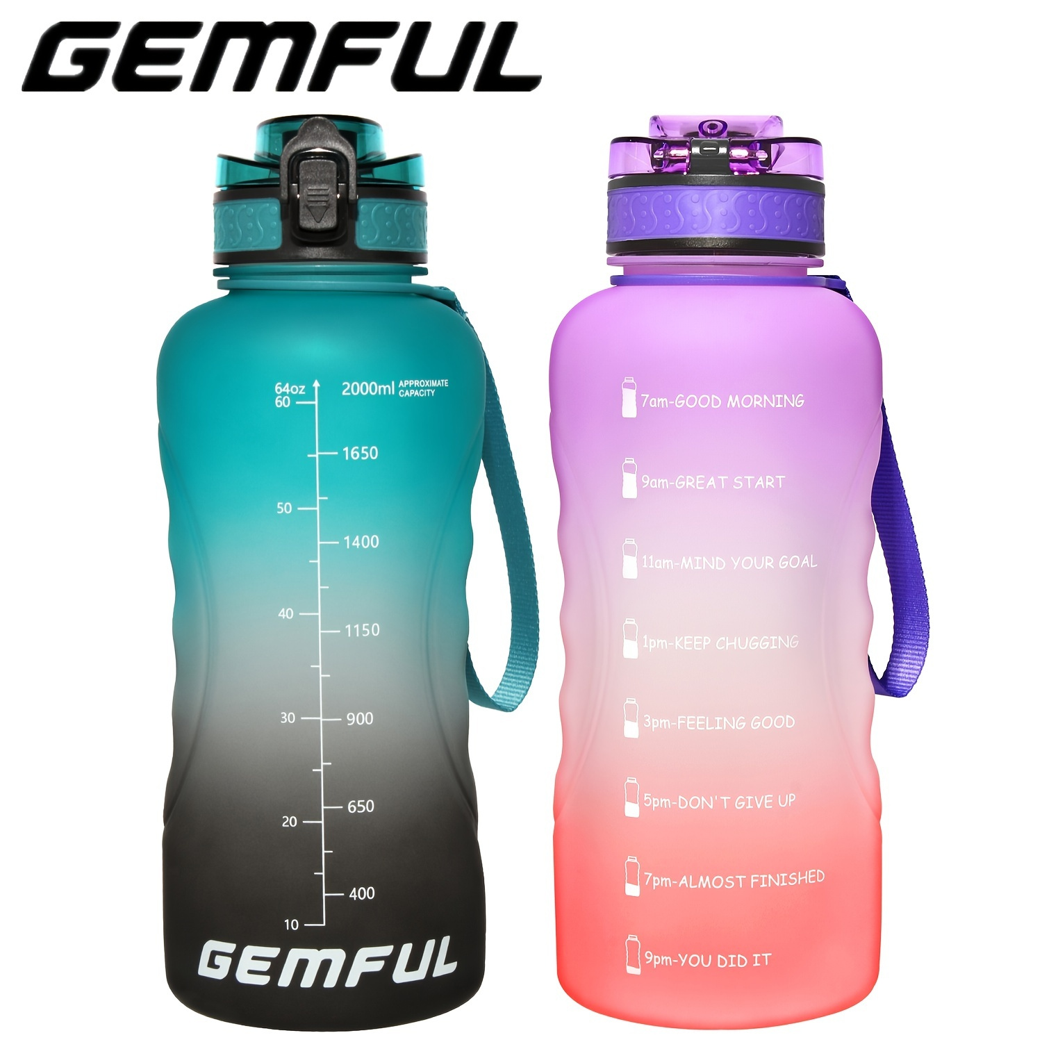  GEMFUL Large Water Bottle with Handle 74oz BPA Free for Sports  : Sports & Outdoors