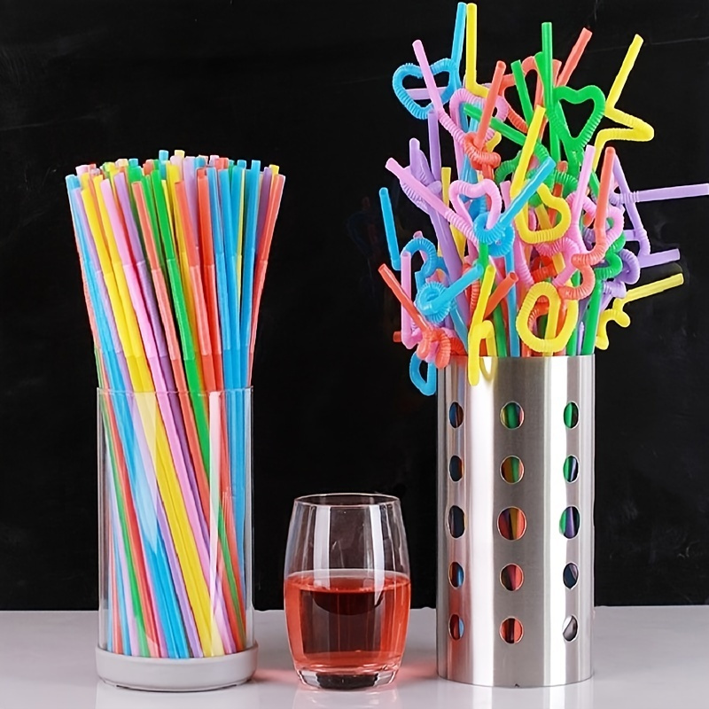 100pcs Pack Colorful Flexible Plastic Straws Disposable Bendy Straws
