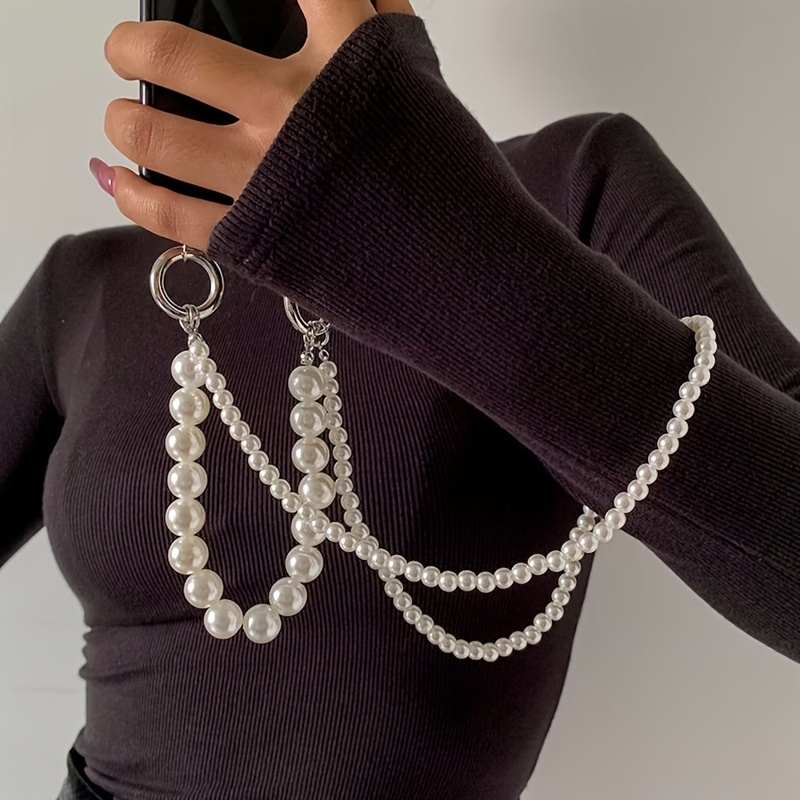 Lanyard Phone Short Pearls, Pearl Chain Shoulder Strap