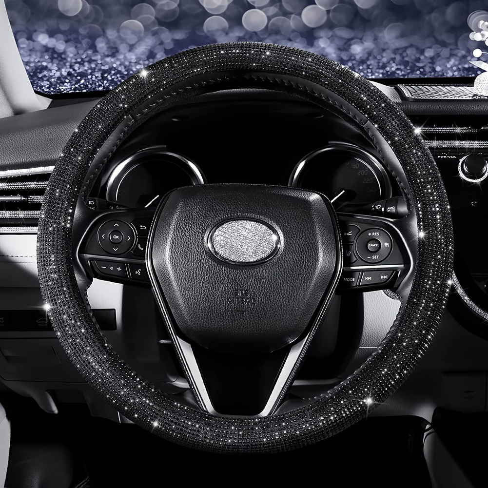 

Car Rhinestones Steering Wheel Cover With Crystal Artificial Diamond Sparkling Car Steering Wheel Protector