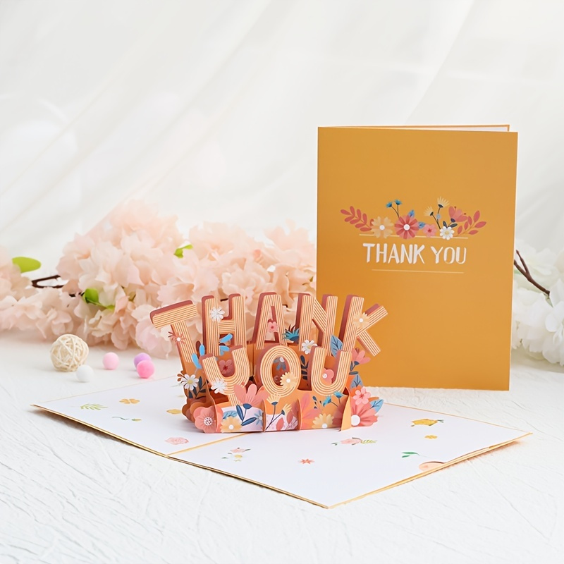 

1pc 3d Pop Up Birthday Greeting Card, Handmade Paper Carving Thank You Card, Creative Birthday Gift, Blessing Message Card