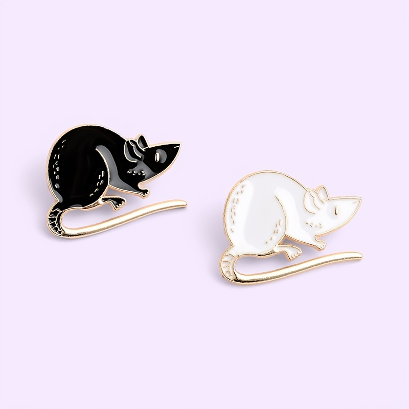 

2pcs Cute Black And White Mouse Enamel Pin Set For Clothes And Bags - Adorable Accessory For Animal Lovers