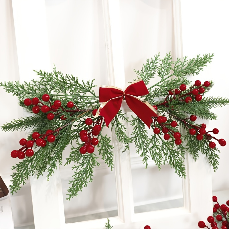 

1pc, fleur artificielle de Noël (22 "), arcs de Noël feuilles de cyprès de baies, décor de fête de mariage de vacances suspendu mur suspendu intérieur extérieur babiole