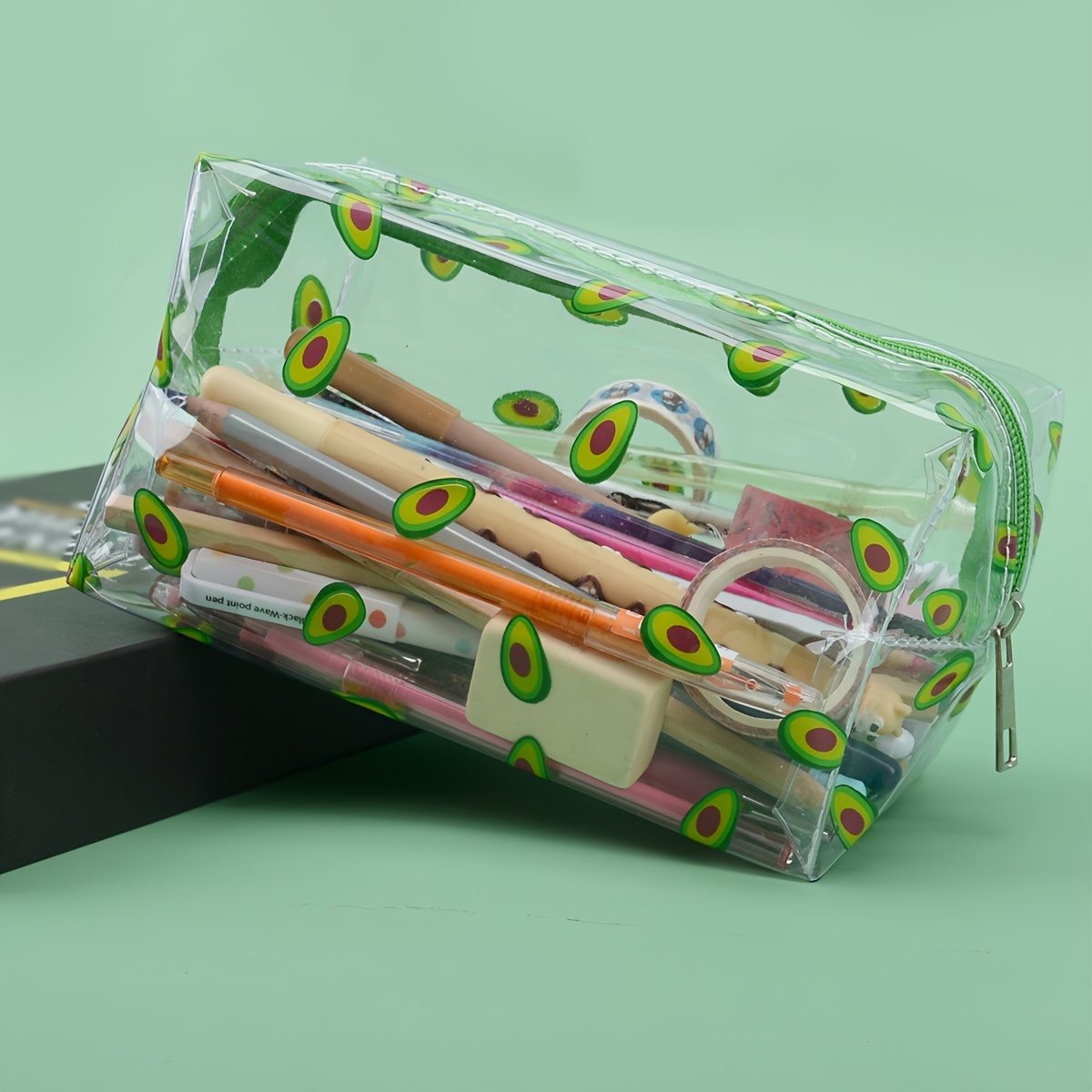 Transparent Pencil Case Avocado Cute Stationery Trousse Large