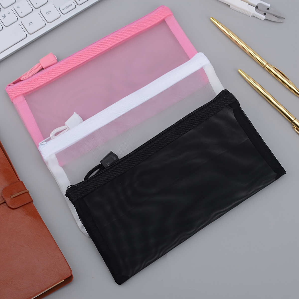 

1pc Portable Mesh Pencil Bag - Perfect Office Stationery Pouch For Students & Adults!