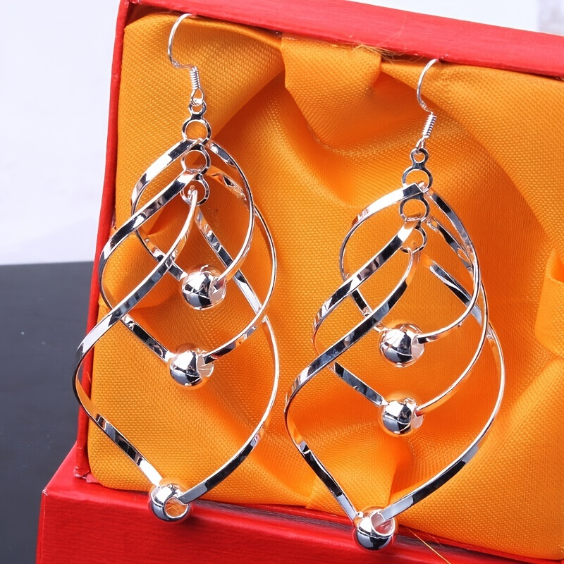 

Twisted Geometric Dangle Hook Earrings Silver Plated Jewelry For Women 1pair