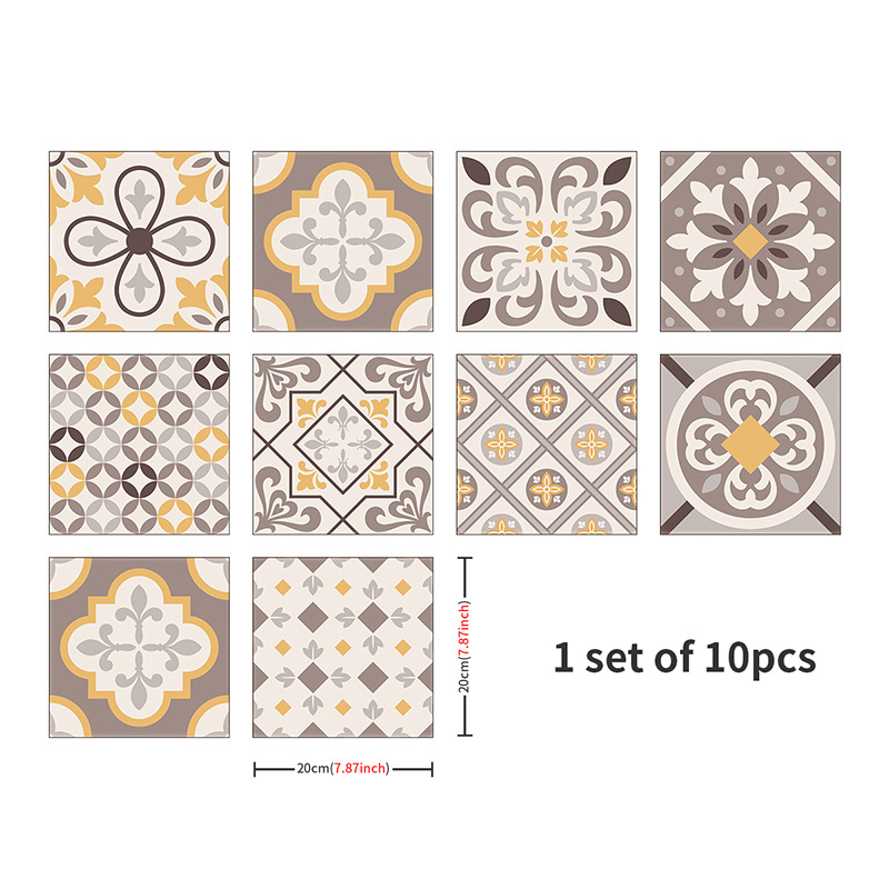 10pcs Waterproof Vintage Bathroom And Kitchen Floor Stickers - Self-adhesive Peel And Stick Tile Decals For And Long-lasting Durability