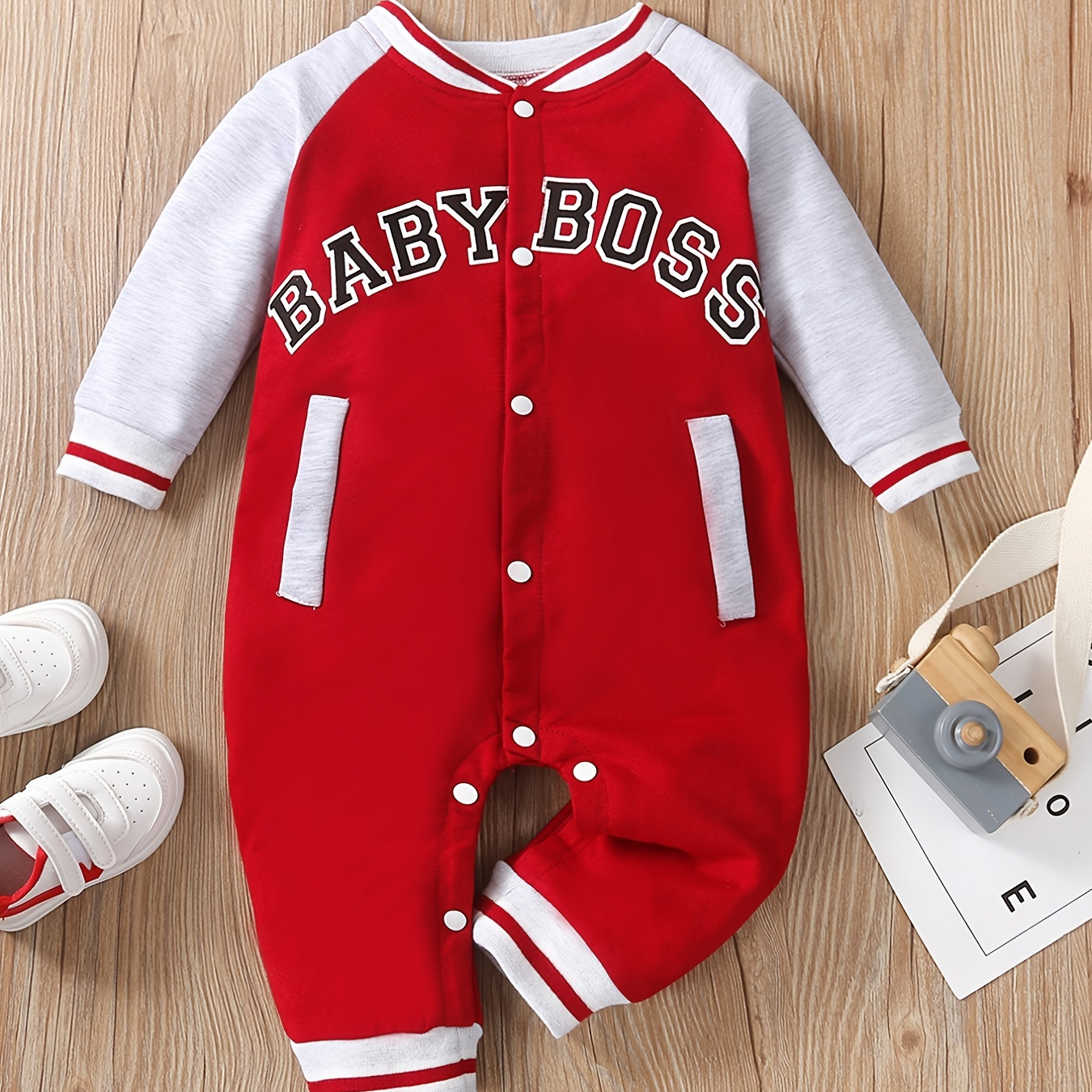 

Baby Boy's Cute Thermal Romper With Letter Print For Spring Fall Party