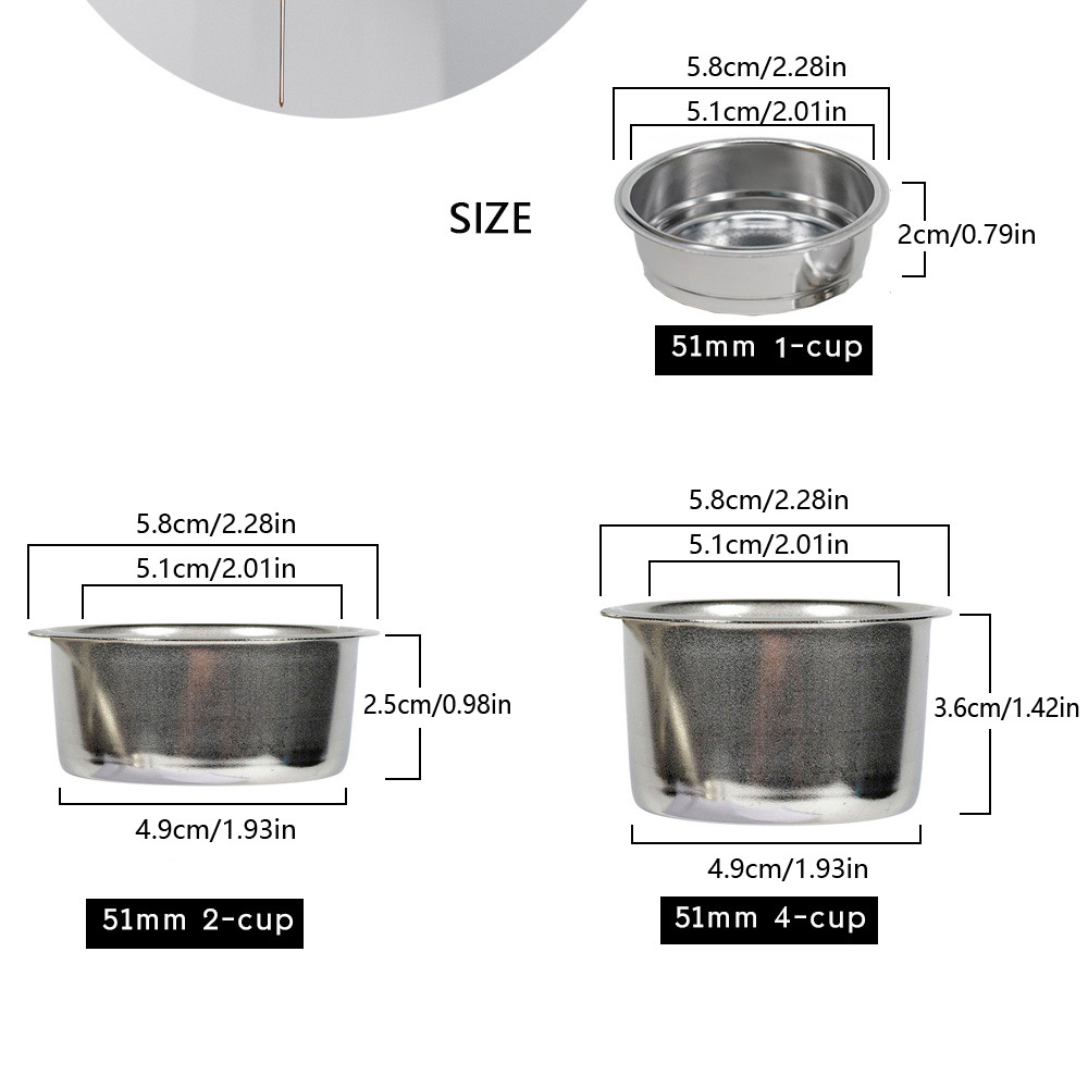 QIFEI Stainless Steel Coffee Filter, Double Cup Coffee 51mm Single Wall  non-pressurized Porous Filter Basket For Breville Delonghi Krups 