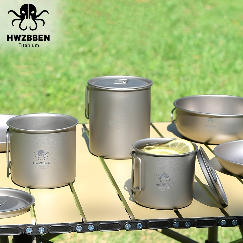 

Hwzbben Outdoor Pure Titanium Mug 350ml Portable Folding Camping Cup With Lid