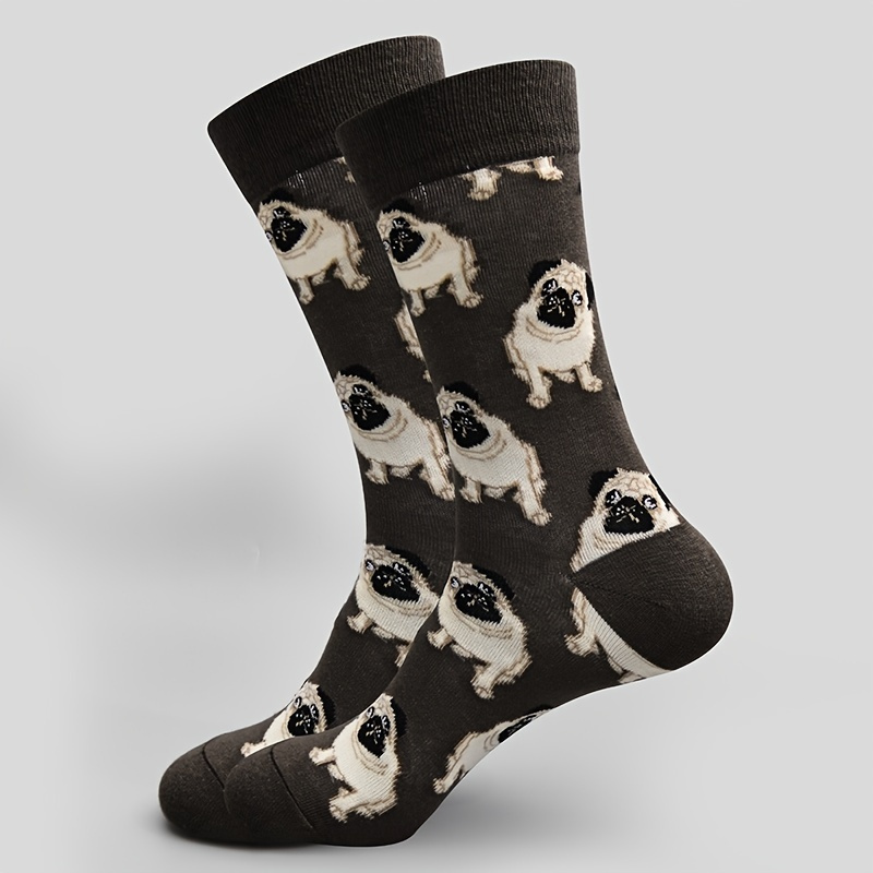 

1pair Men's Pug Printed Crew Socks, Breathable Soft Athletic Sport Socks