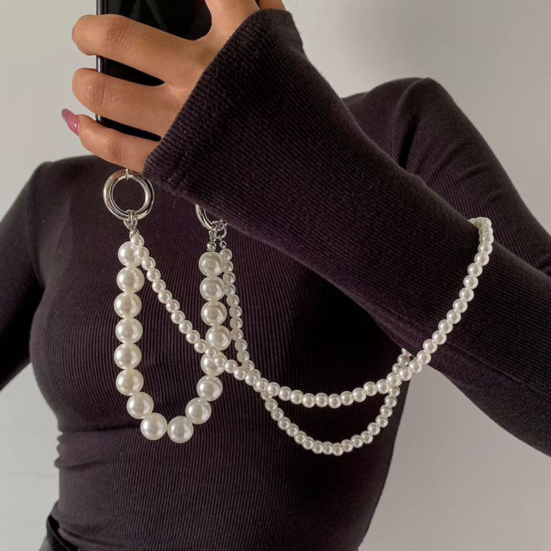 

Double-layer Temperament Pearl Woven Mobile Phone Chain Simple Creative Beading Mobile Phone Pendant