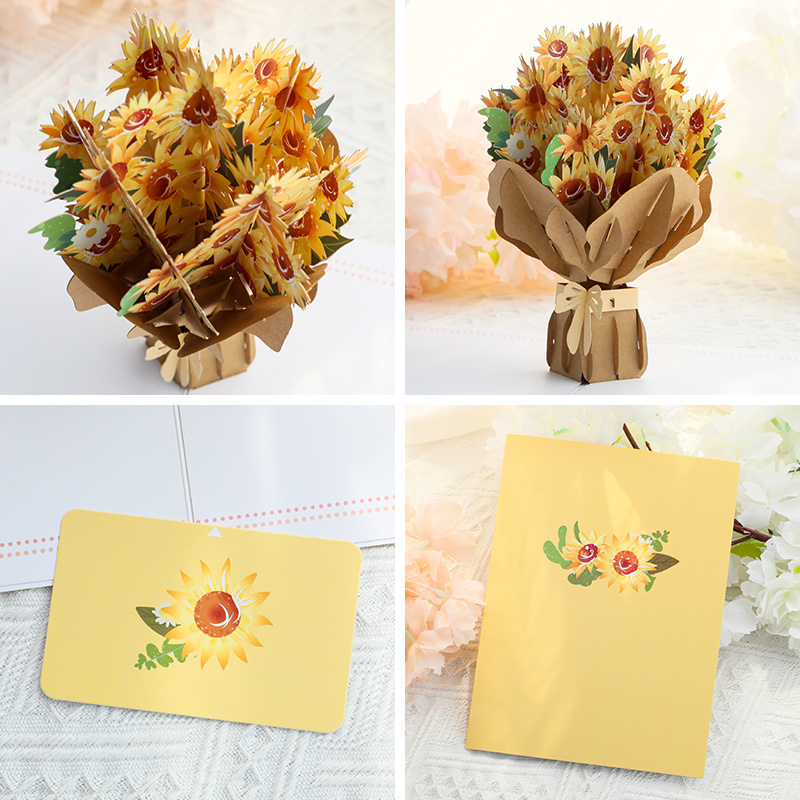 Greeting Card Paper 3d Sunflower Bouquet Popup Temu