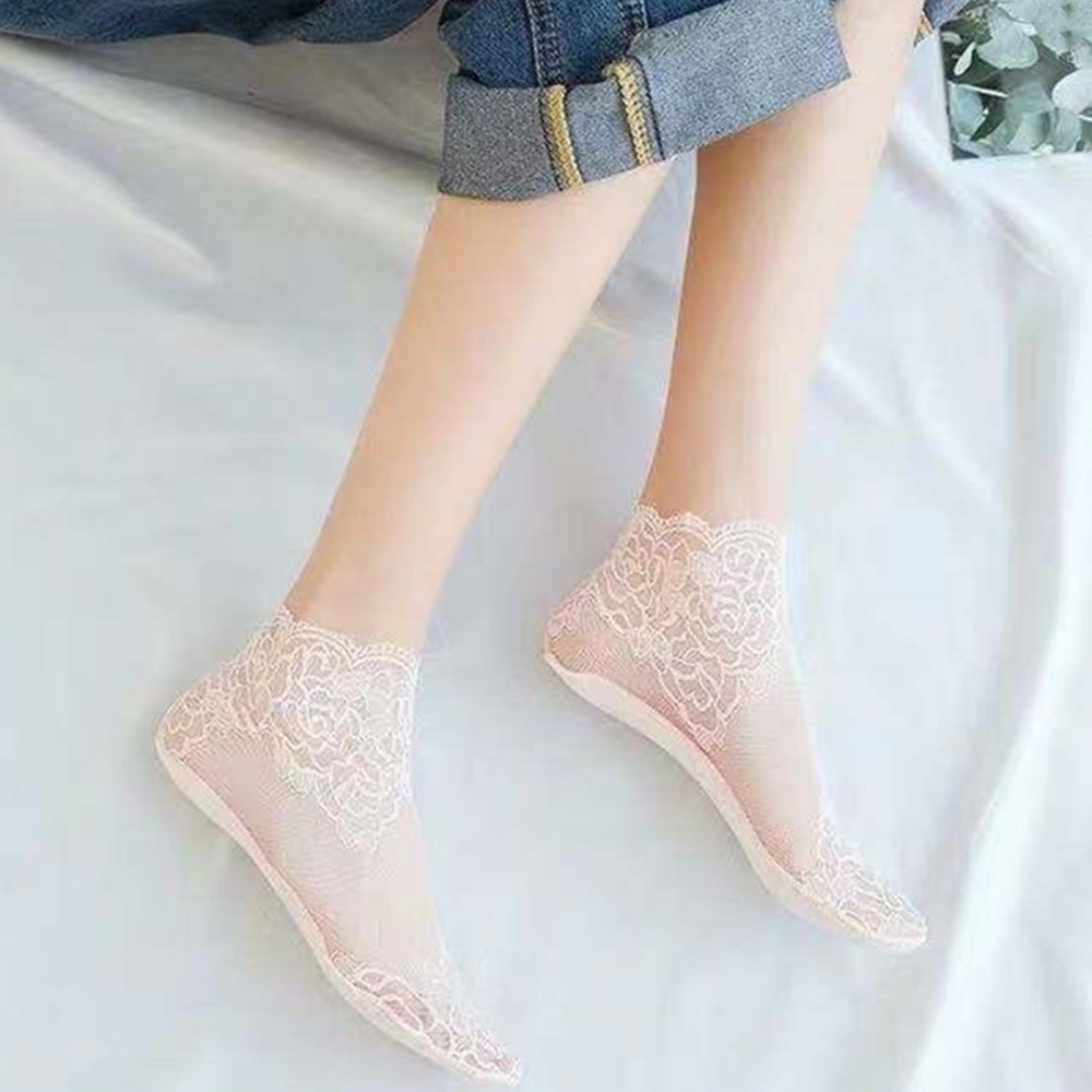 Summer Thin Non-slip Socks Women Lace Flower Short Ankle Socks