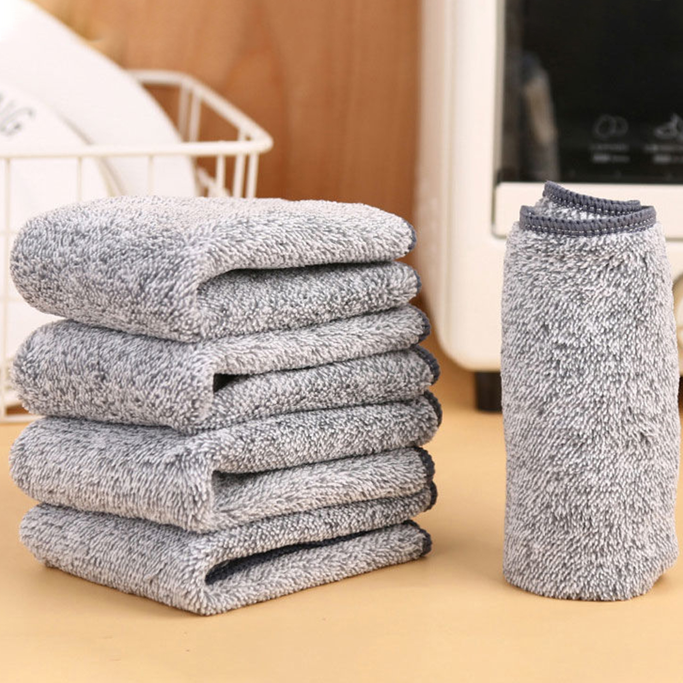Bamboo Charcoal Washcloths Towel Set Microfiber Kitchen Dish - Temu