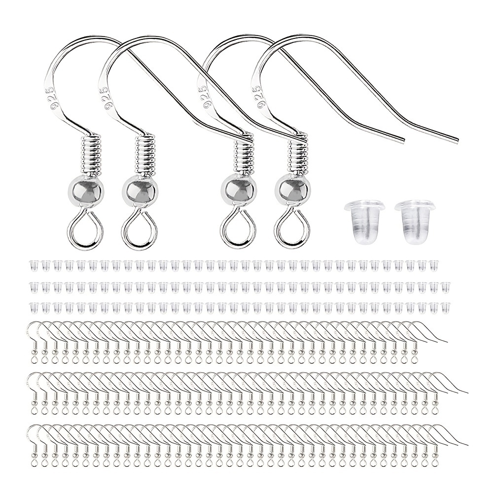 French Earring Hooks for Jewelry Making,Gold Silver 400pcs Ball Dots Ear  Wires with 400pcs Silicone Earring Backs, Fish Hook for Earrings Supplies  Findings (Gold Silver), 