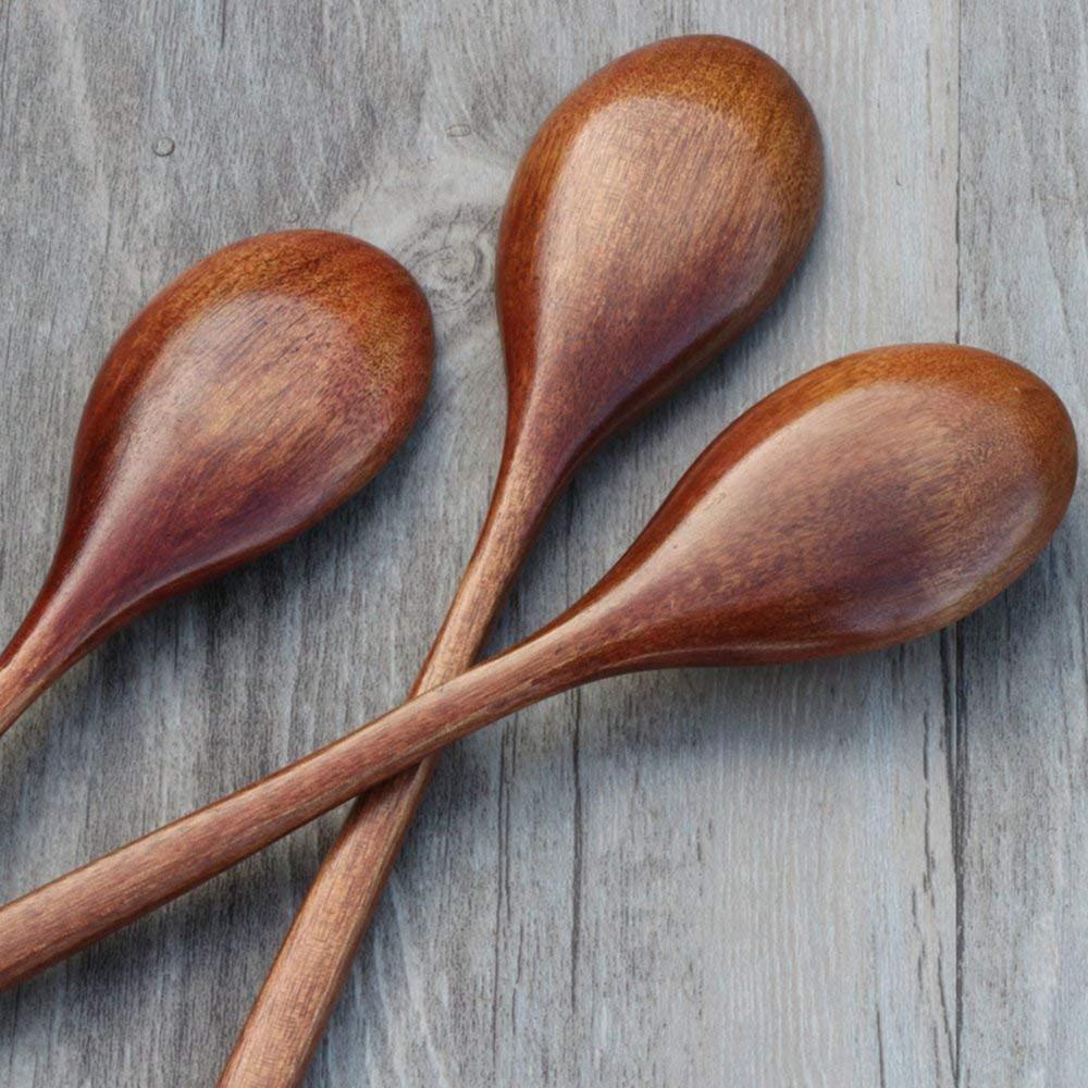 Cucharas de madera, 6 cucharas de sopa de madera de 9 pulgadas para comer,  mezclar, agitar, cuchara de mango largo con utensilios de cocina de estilo