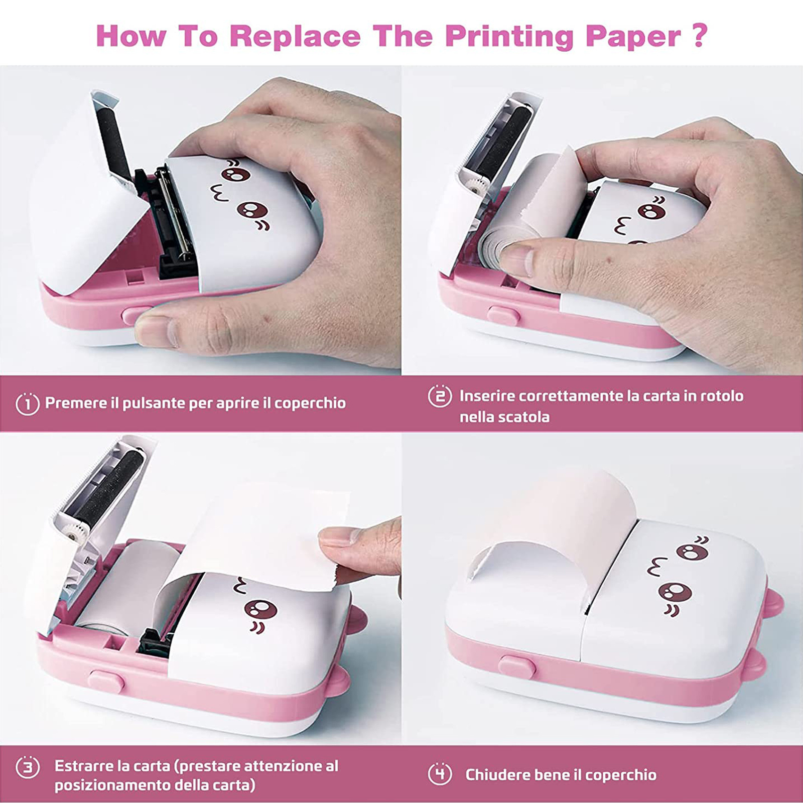 Mini Impresora, Impresora Sin Tinta Portátil Del Diseño Ergonómico De La  Resolución Térmica 200DPI Para Los Niños Para Las Muchachas EOTVIA Rosa
