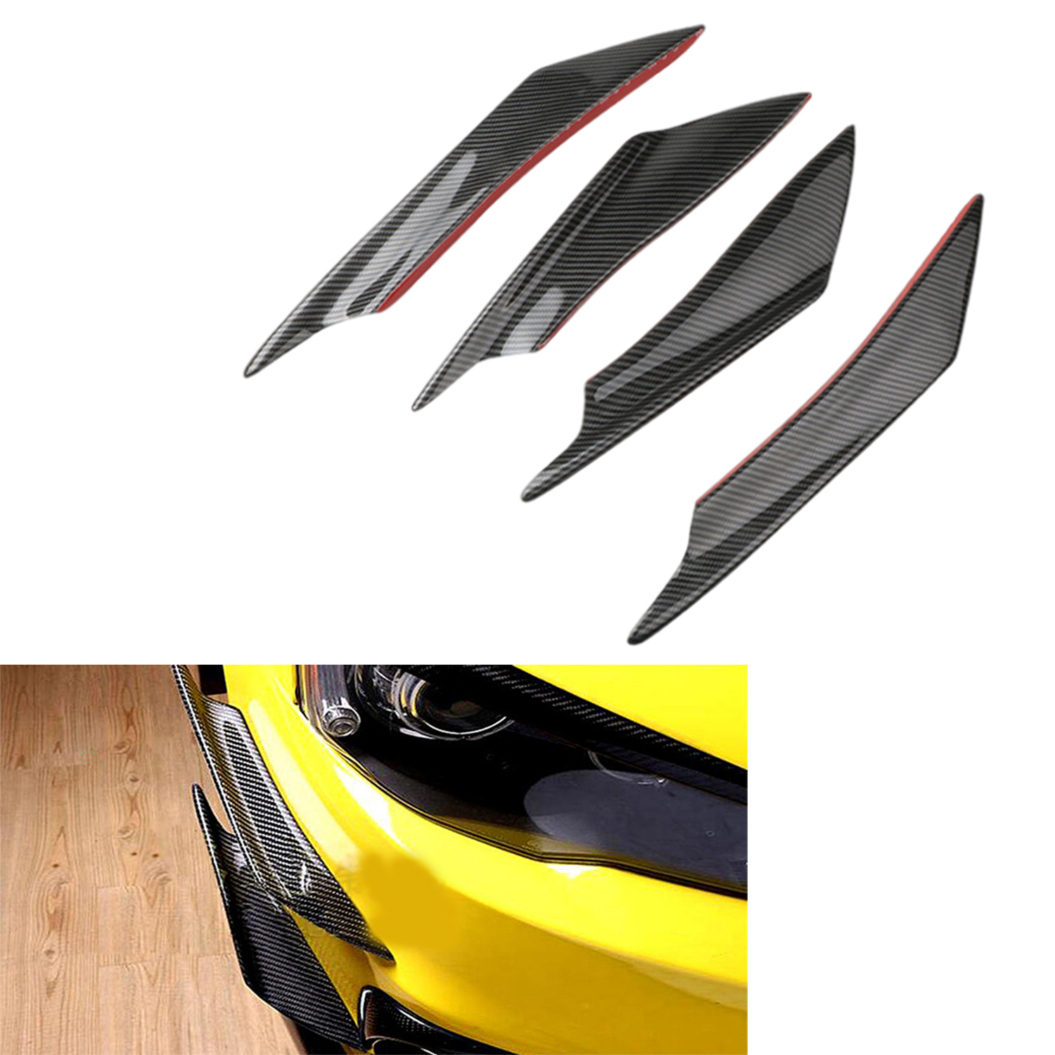 Carbon Fiber Look Glossy Car Front Bumper Lip Splitter Fins - Temu