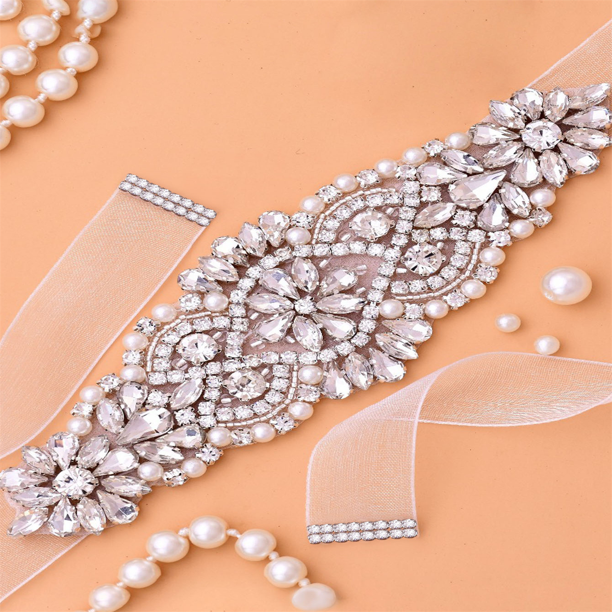 IKemiter Bridal Dress Belt Alloy Imitation Pearls Girdle for Wedding Bride  Bridesmaid 