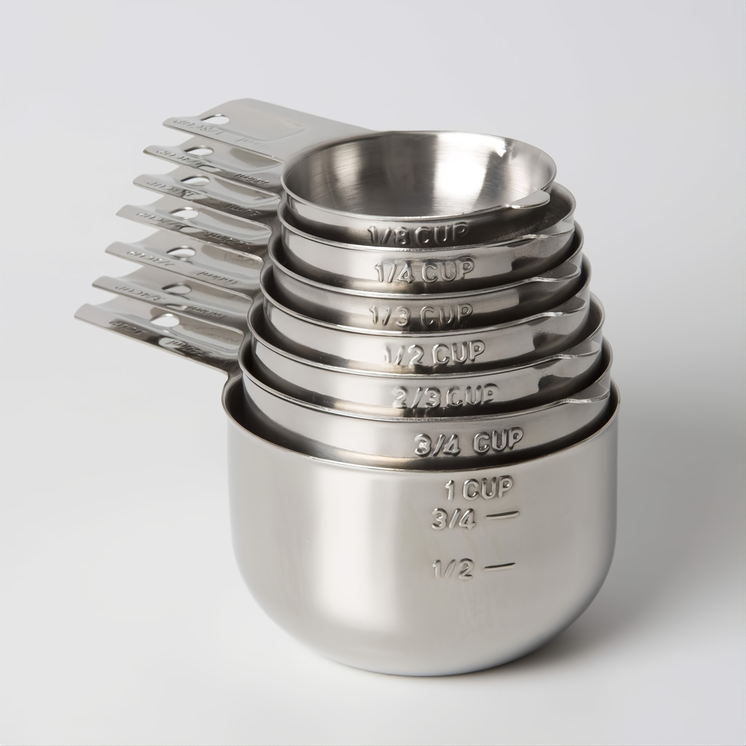 Stainless Steel Measuring Cups Set of 7 Stackable Heavy Duty Measuring Cups  for Dry and Liquid Ingredients