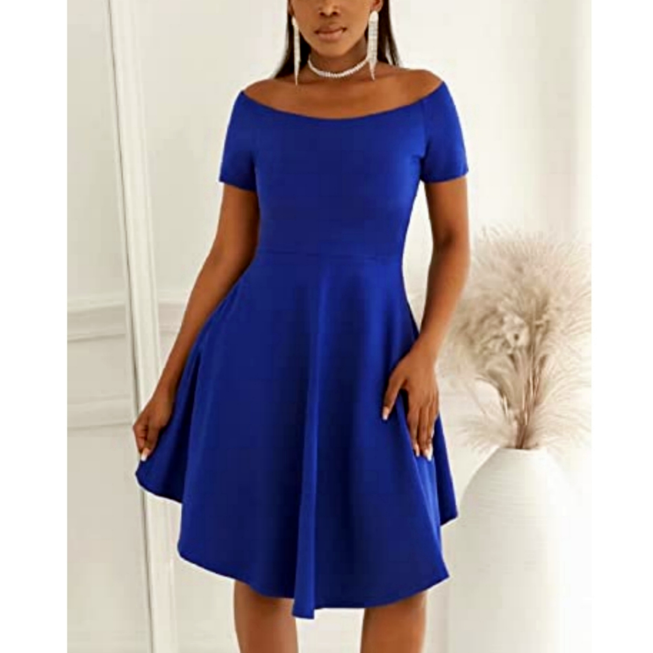 Shoulder Elegant Dress Solid Slim Dress Season Women's - Temu