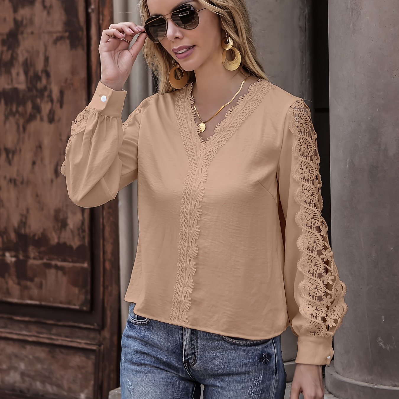 Cold Shoulder Zipper Top V Neck Short Sleeve Lace Stitching Temu