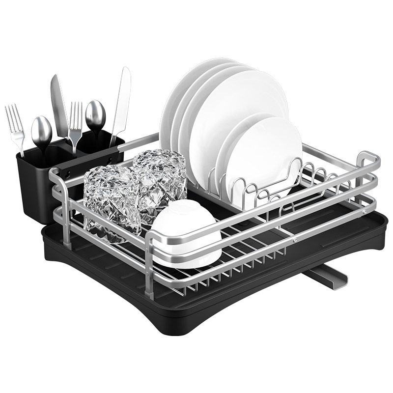 Rustproof Aluminum Dish Drying Rack With Drainage, Utensil And Cup Holders  - Compact Kitchen Accessory For Countertops And Cabinets (black, Silver,  Champagne) - Temu Hungary