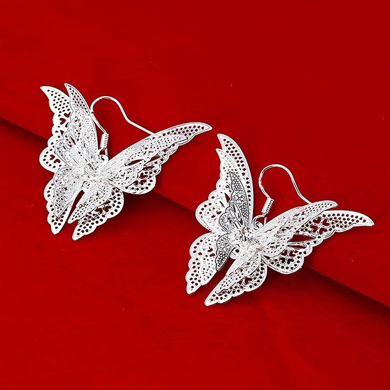 

Women's Charming Hollow Out Butterfly Dangle Hook Earrings Silver Plated Female Accessories 1pair