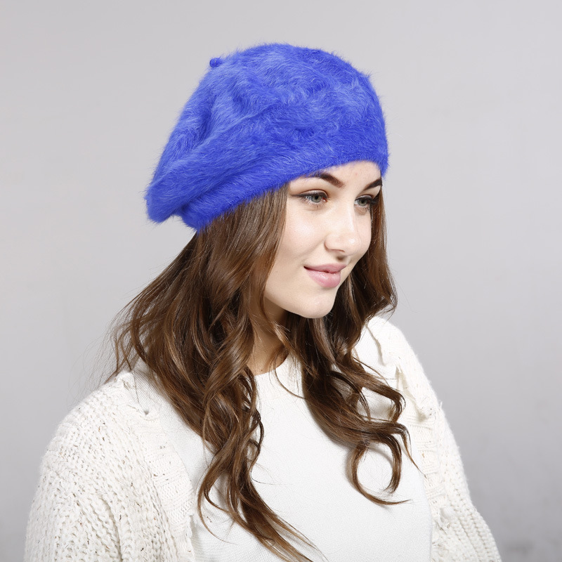 Women's Solid Rabbit Fur Beret Stylish Warm Winter Hat - Temu