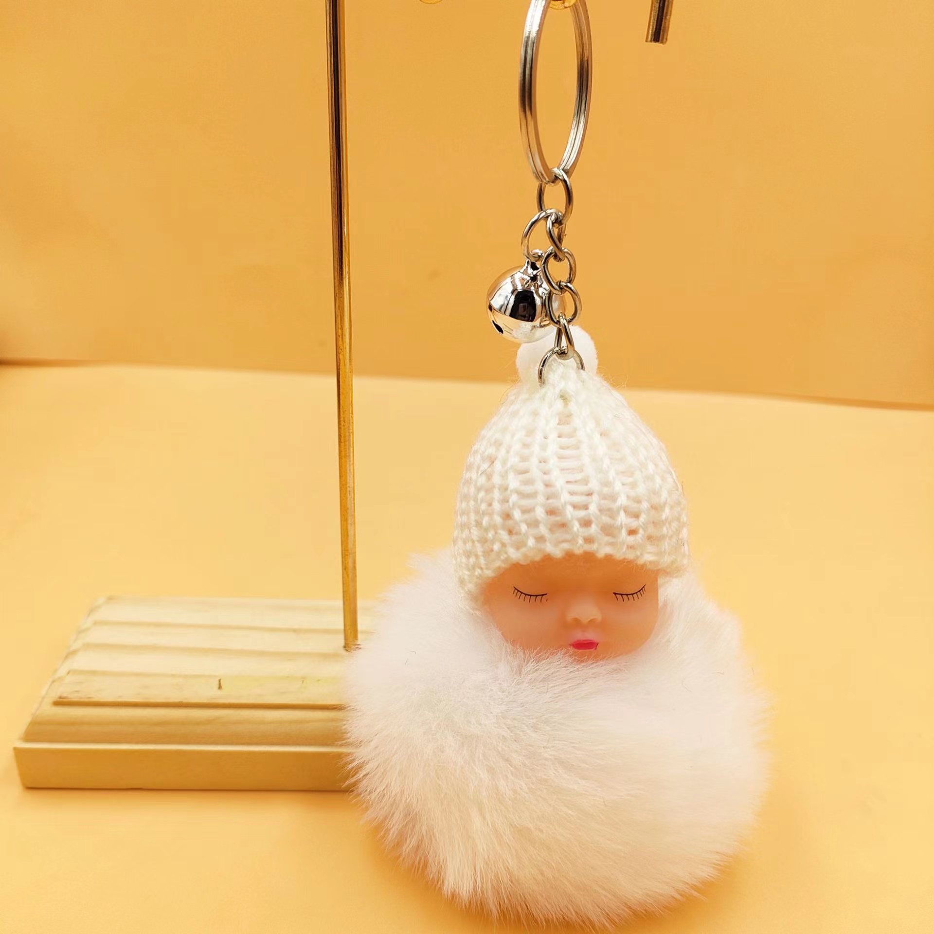 MOONBOHO Pompom Smiling Baby Keychains Cute Fluffy Plush Doll Key Chain for Women Girl Bags Pendant Cars
