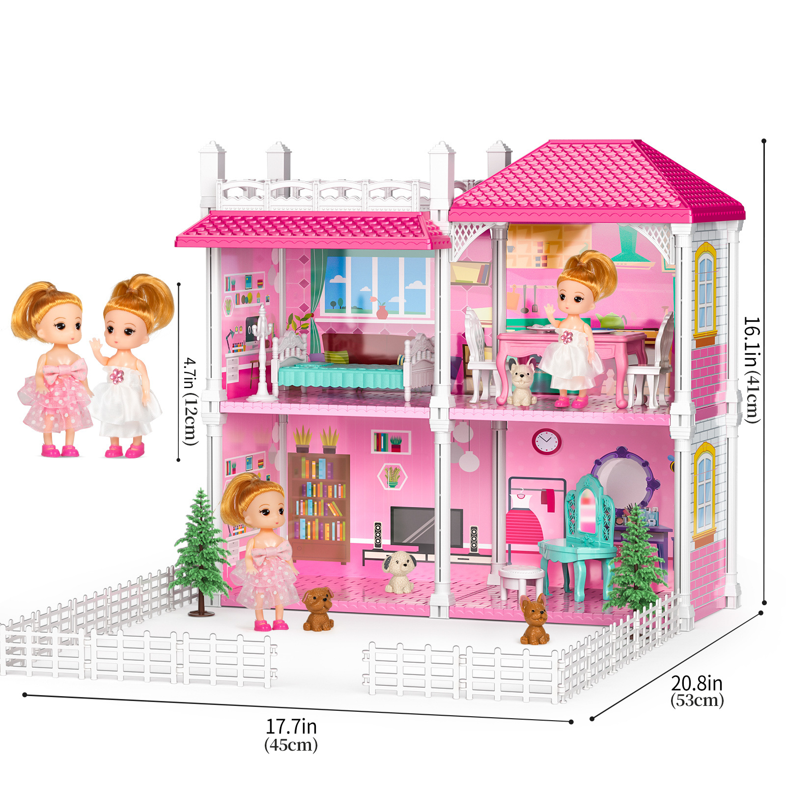  Dream Doll House Girls Toys- 4-Story 12 Rooms Playhouse 4-5  Year Old w/ 2 Dolls, Dollhouse Furniture Accessories, Pretend Cottage Toy  House, Toddler for Kids Ages 3 4 5 6 7 : Everything Else