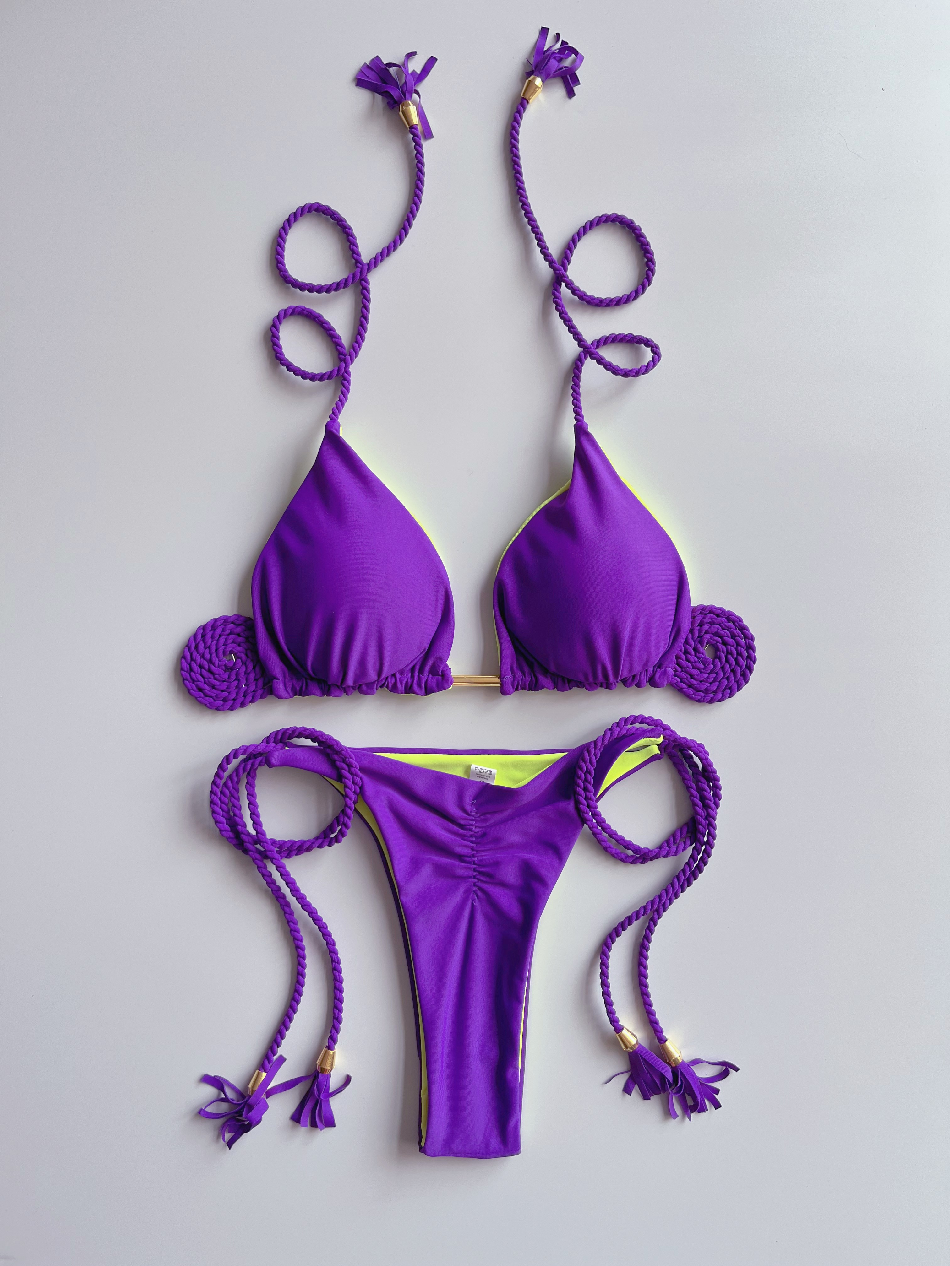 Random Print Triangle Bikini Sets V Beck Tassel Tie Back Temu