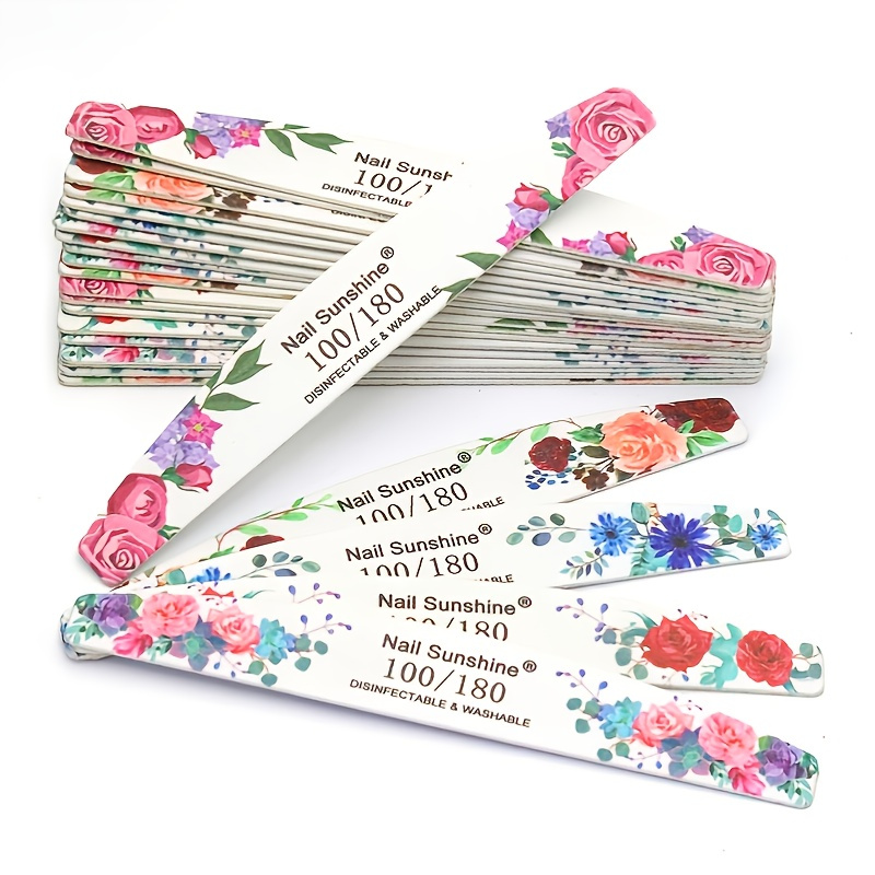 

10 Pcs White Sandpaper Strong Thick Nail File Half Moon Print Flower Manicure Polishing File 100/180 Grit Washable Dinsfinctable Durable Nail Care Tools Accessories