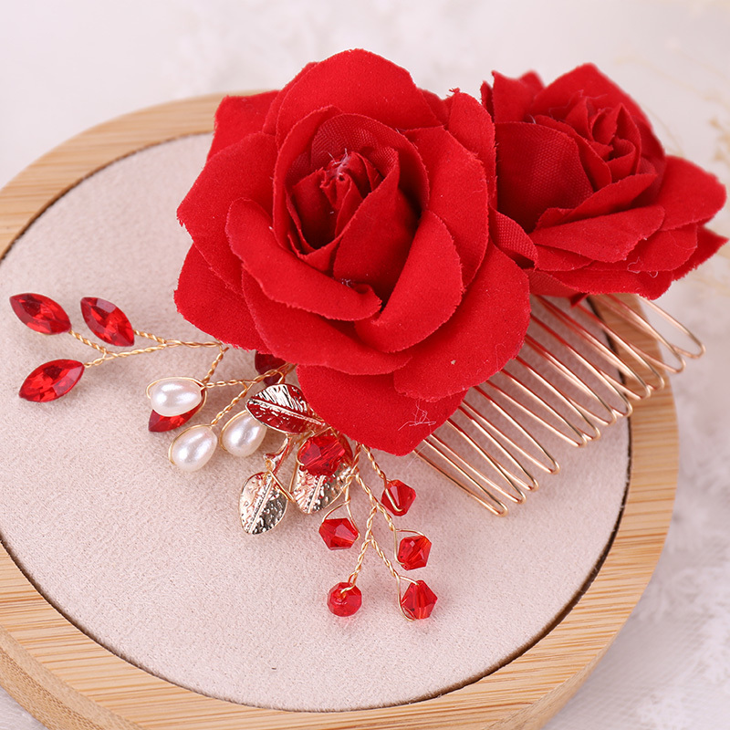 TEMPERIA (2pcs) Hair Accessories For Women & Girls — Stylish Red Rose  Artificial Bridal Brooch & Braid for Hairstyle of Bride, Wedding Party -  Sonika Queen - Medium