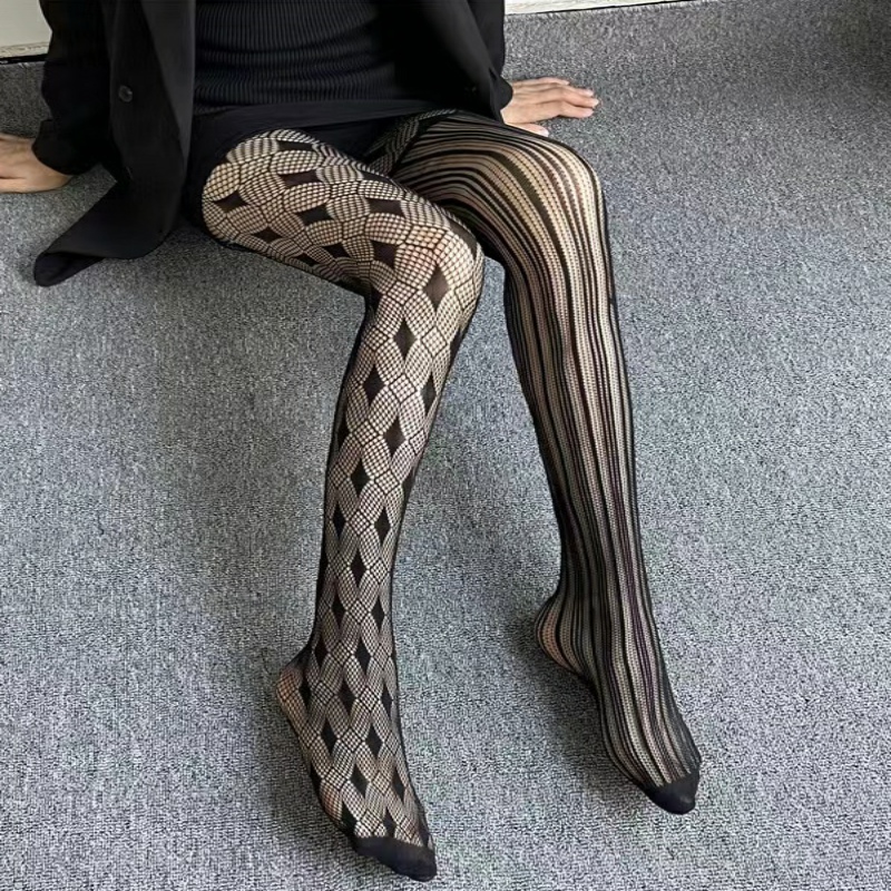 Women's Stockings, Love Printing, Hollow Mesh Design, High