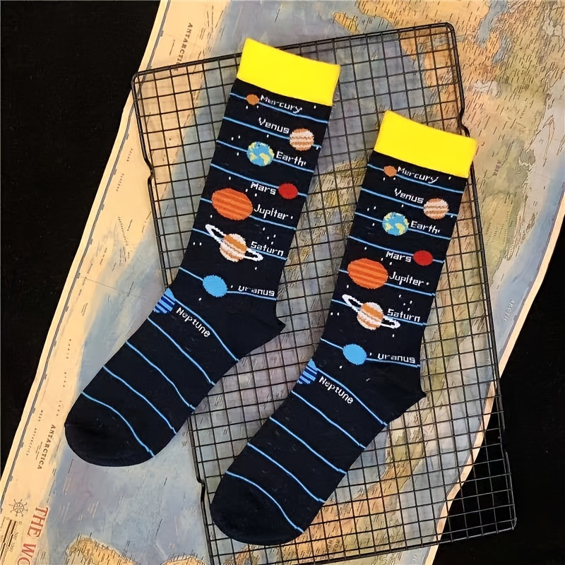 

Classic Crew Socks, Sweat-absorbing Breathable Planetary Style Casual Socks, Women's Stockings & Hosiery