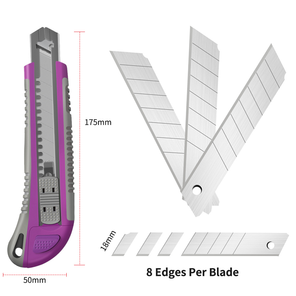 18mm Stainless Steel Box Cutter Retractable Utility Knife, Sharp Black SK5  Steel Blades Cutting Tools Package Opener