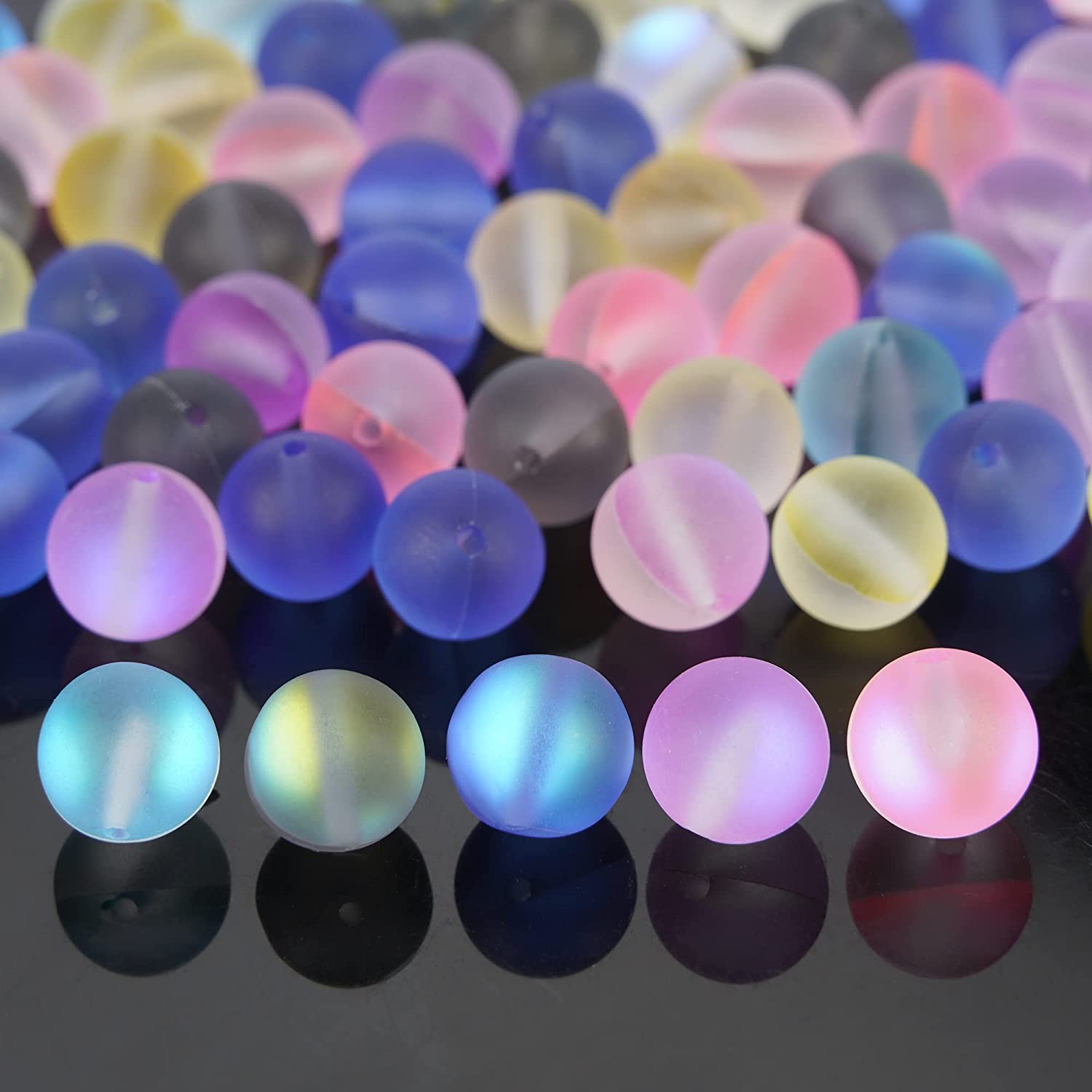 Yellow Rainbow Aurora Glass Beads Matte Finish 8mm 15081