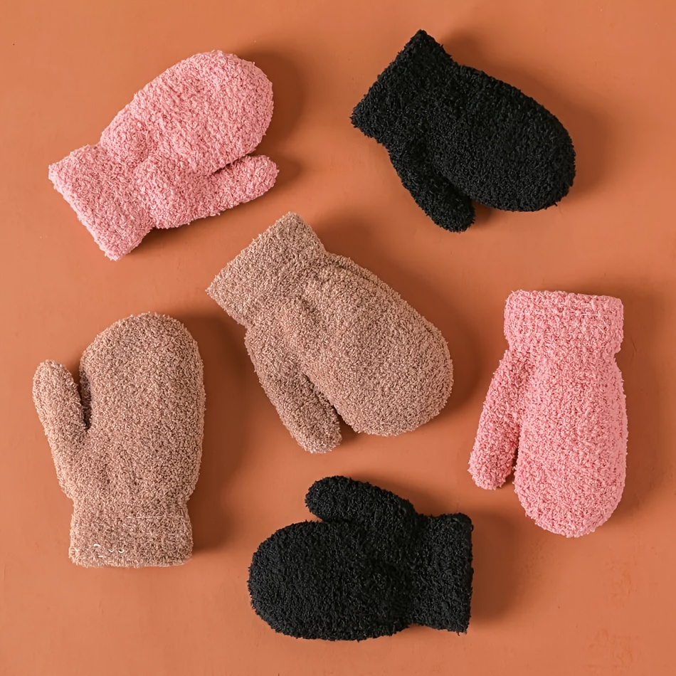 3 paires de gants pour tout-petits garçons filles hiver mitaines doublées  en polaire enfants hiver chaud épaissir gants en tricot avec ficelle 