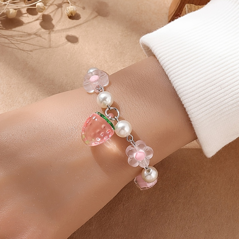 

Fashion Pastoral Style Resin Fruit Strawberry Plum Blossom Pearl Bracelet Women's Fashion Jewelry