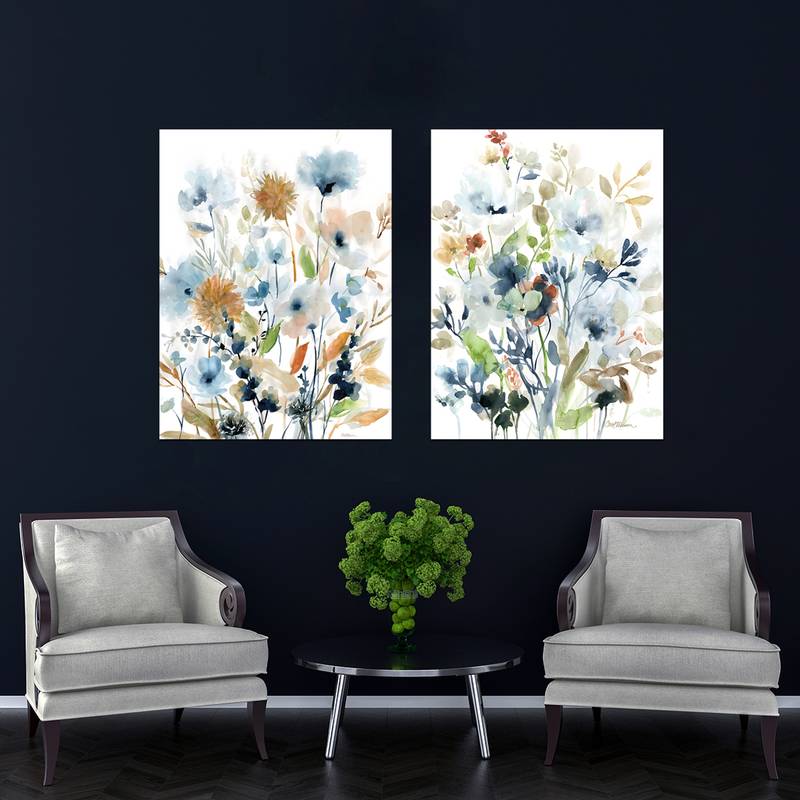 2pcs Watercolor Mix Flowers Leaves Botanical Posters Canvas Prints ...
