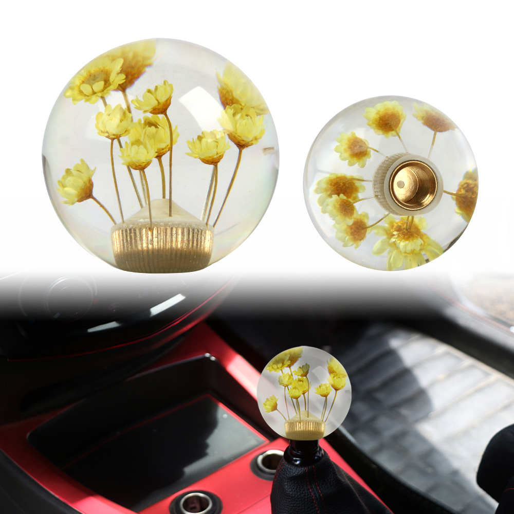 Car Gear Shift Knob Acrylic Crystal Round Flower Ball Manual - Temu